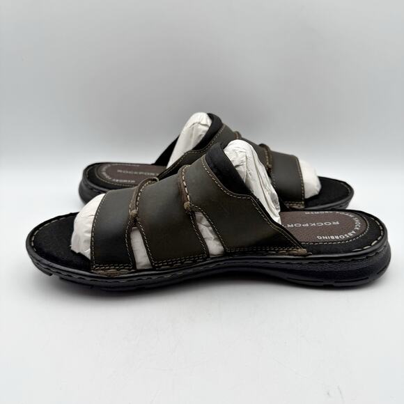 Rockport Mens Darwyn Slide Sandal US 8M EU 41 Brown Leather NIB - Picture 6 of 11